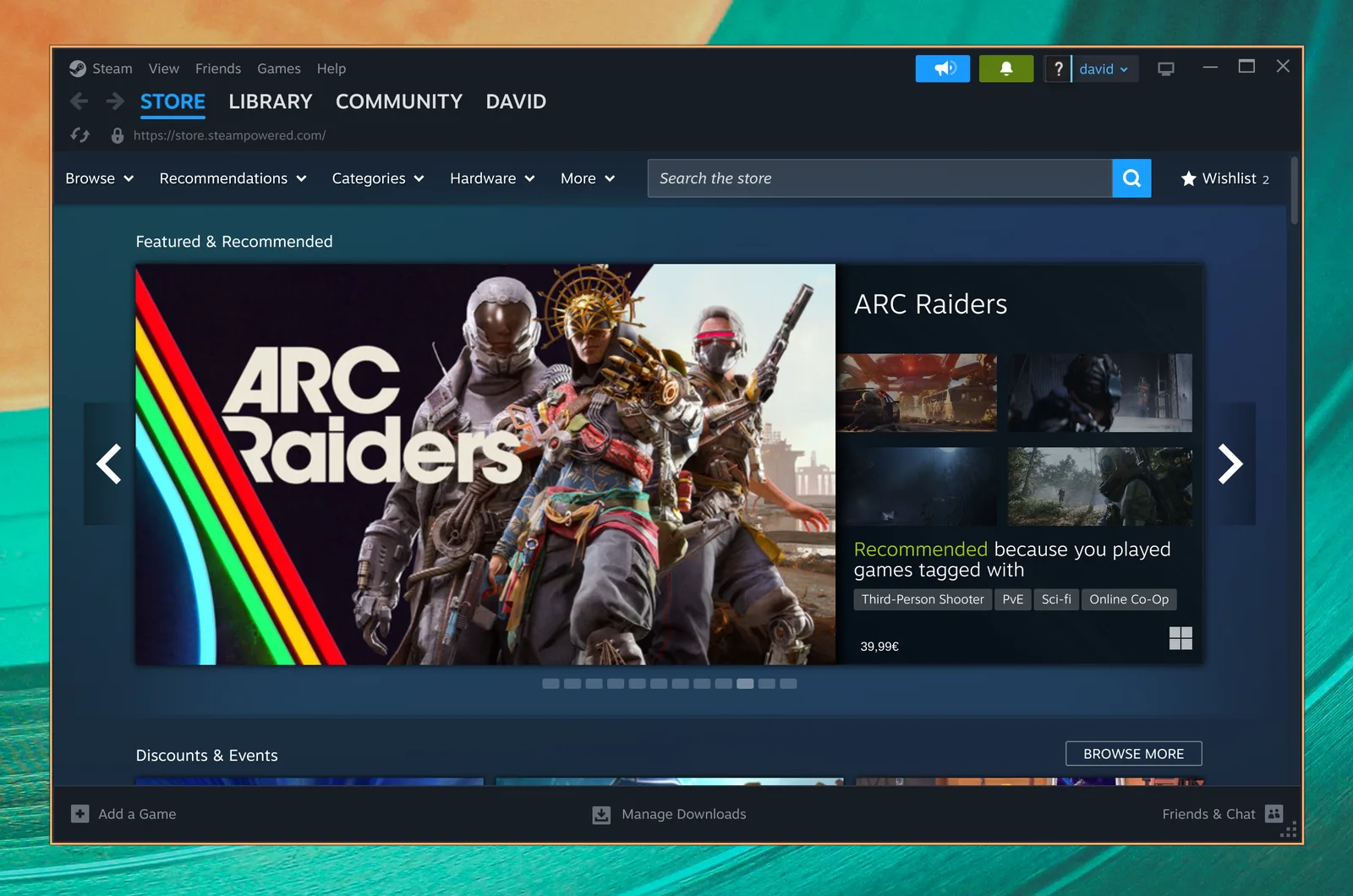 Steam viser sin spilbutik på Omarchy